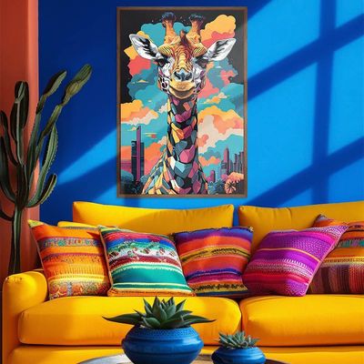 Quadro Decorativo Girafa Cores Moldura Cxalta 100x66 Titulos Moldura Madeira