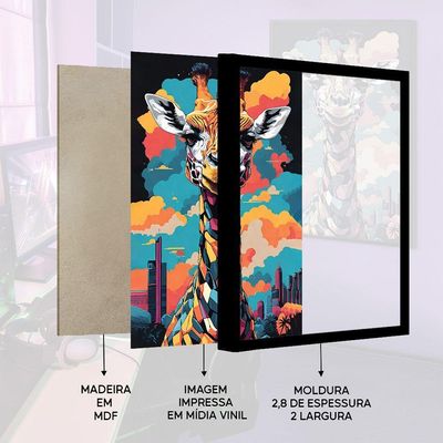 Quadro Decorativo Girafa Cores Moldura Cxalta 100x66 Titulos Moldura Madeira