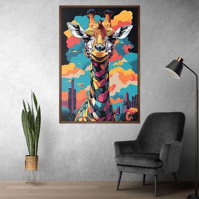Quadro Decorativo Girafa Cores Moldura Cxalta 100x66 Titulos Moldura Madeira