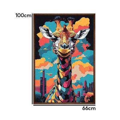 Quadro Decorativo Girafa Cores Moldura Cxalta 100x66 Titulos Moldura Madeira