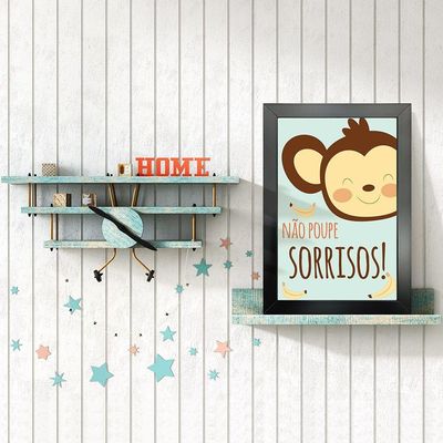 Kit 4 Quadros Infantil Leão Animais Bichos Frases 20x30cm Titulo Moldura Preta