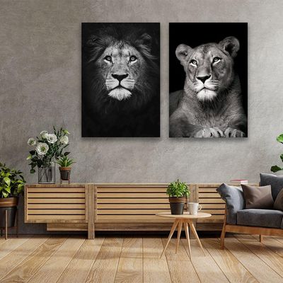 Quadro Decorativo Dupla Leão E Leoa