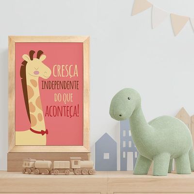 Kit 4 Quadros Infantil Leão Animais Bichos Frases 20x30cm Titulo Moldura Mel