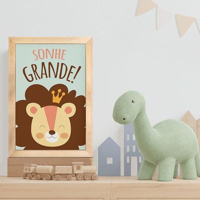 Kit 4 Quadros Infantil Leão Animais Bichos Frases 20x30cm Titulo Moldura Mel