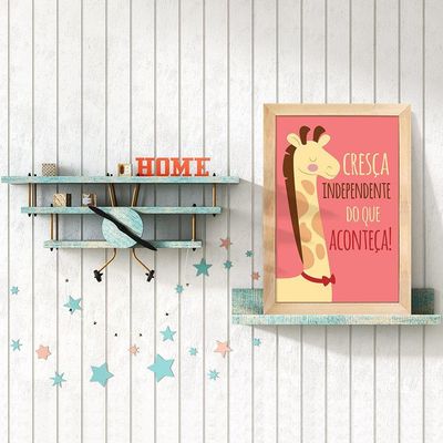 Kit 4 Quadros Infantil Leão Animais Bichos Frases 20x30cm Titulo Moldura Mel