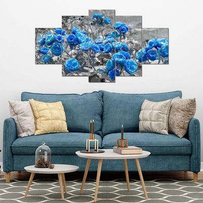 Kit 5 Placa Quadro Decorativo Quarto Sala Flores Vermelha Titulo Rosas Azuis