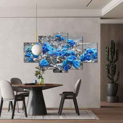 Kit 5 Placa Quadro Decorativo Quarto Sala Flores Vermelha Titulo Rosas Azuis