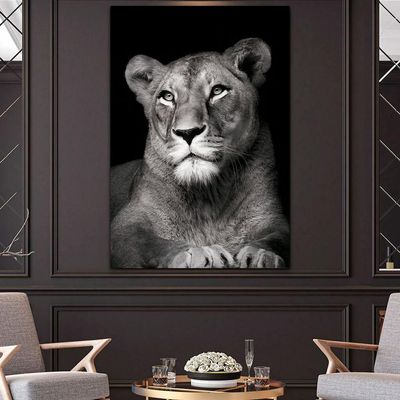 Quadro Leoa No Preto -- Br Artes