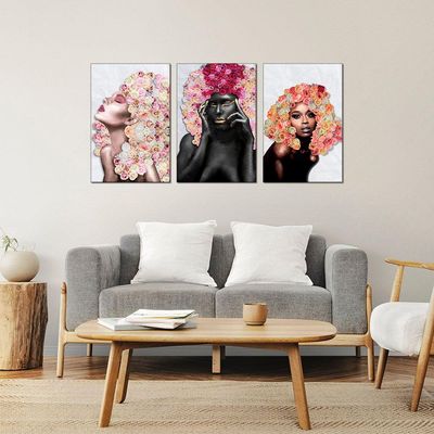 Placas Quadros Mdf 20x30cm Mulheres Rosto Flores Rosas Kit 3