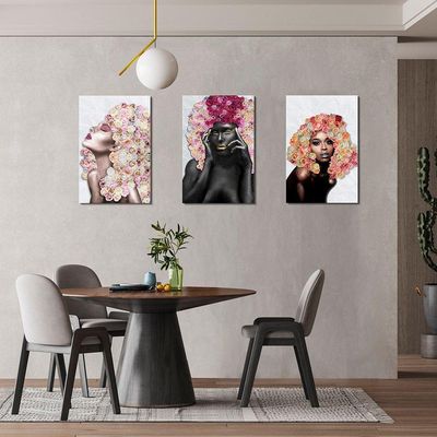Placas Quadros Mdf 20x30cm Mulheres Rosto Flores Rosas Kit 3