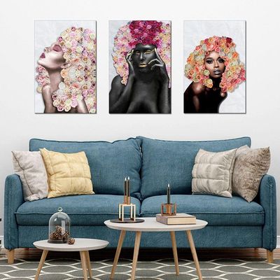 Placas Quadros Mdf 20x30cm Mulheres Rosto Flores Rosas Kit 3