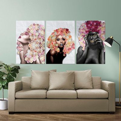 Placas Quadros Mdf 20x30cm Mulheres Rosto Flores Rosas Kit 3