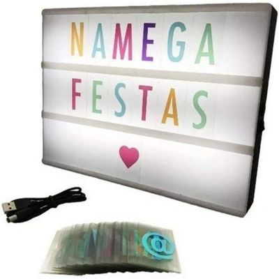Quadro Letreiro De Cinema Luminoso 30x23cm Light Box - Preto - Letras Coloridas