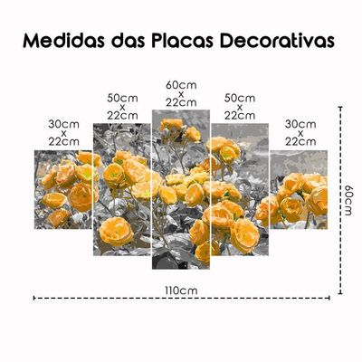 Kit 5 Placa Quadro Flores Vermelha Titulos Rosas Amarelas