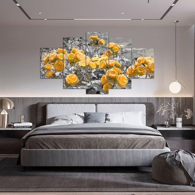 Kit 5 Placa Quadro Flores Vermelha Titulos Rosas Amarelas