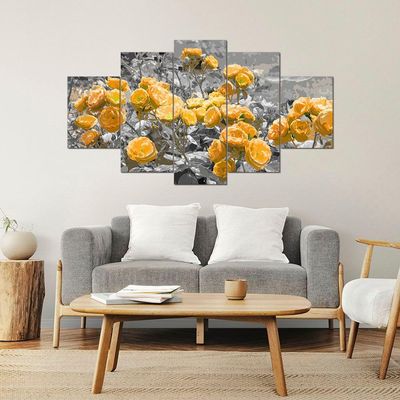 Kit 5 Placa Quadro Flores Vermelha Titulos Rosas Amarelas