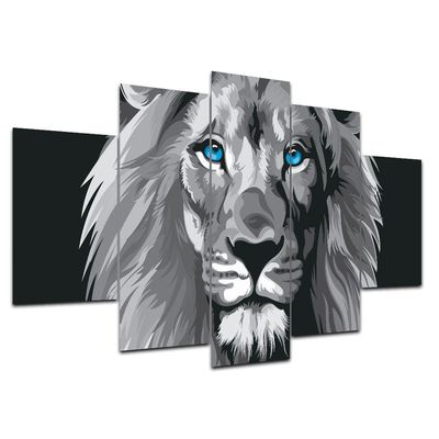 Kit 5 Placa Quadro 3d Borda Infinita Leão Cinza