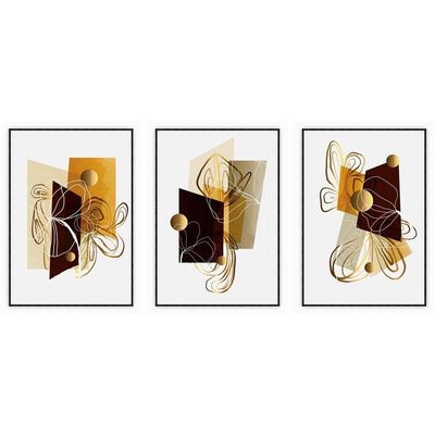 Kit Com 3 Quadros Decorativos Abstratos Com Moldura Para Sala Quarto Escritório 52x723 Abstrato 001