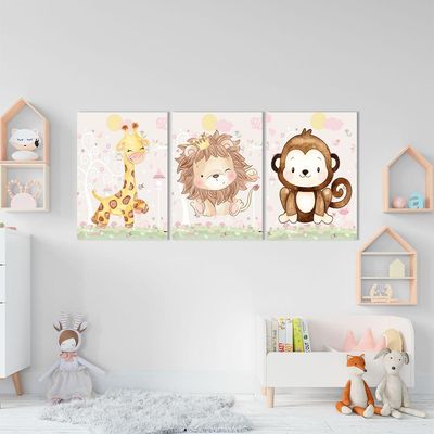 Conjunto De Quadros Trio Infantil Animais