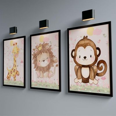 Conjunto De Quadros Trio Infantil Animais