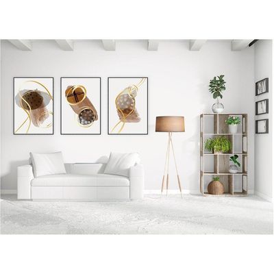 Kit Com 3 Quadros Decorativos Abstratos Com Moldura Para Sala Quarto Escritório 67x922 Abstrato 005