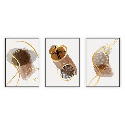 Kit Com 3 Quadros Decorativos Abstratos Com Moldura Para Sala Quarto Escritório 67x922 Abstrato 005