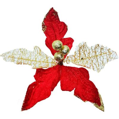 Kit 12 Flor Artificial Decoração Brilho Vermelho Gliter 15cm