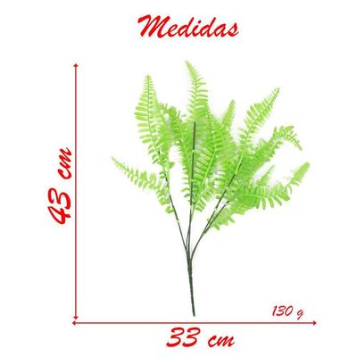 Kit 4 Ramos Decoração Arranjo Samambaia Planta Artificial Plástico Verde 5 Galhos Cada 43cm