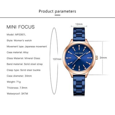 Relógio De Pulso Feminino Mini Focus Mf0367l à Prova D'água Azul