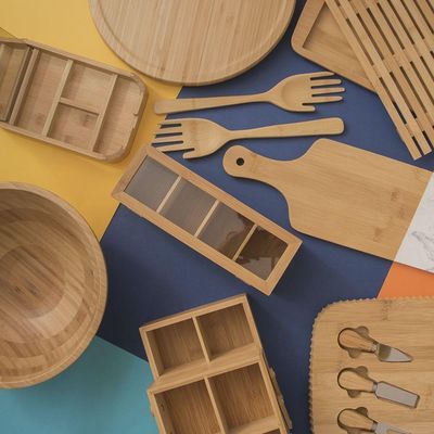 Caixa Organizadora De Bambu Oikos Com Palha E 4 Divisórias Retangular