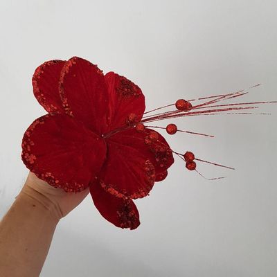 Flor Artificial Natal Vermelha 27cm