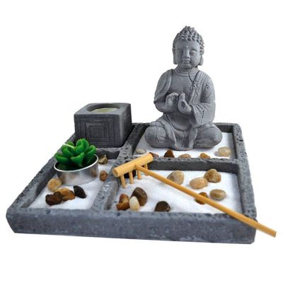 Terrário Bandeja Areia Altar Jardim Zen Decorativo Porta Vela Meditação Pedra 14cm