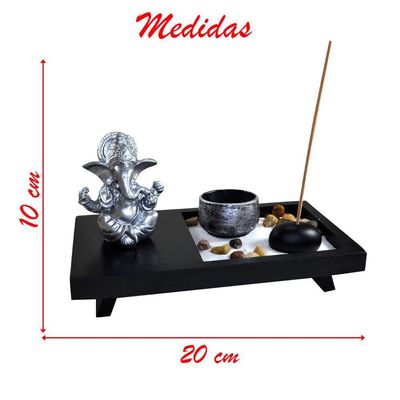 Terrário Bandeja Areia Altar Ganesha Jardim Zen Decorativo Porta Vela Incensário Madeira 10cm