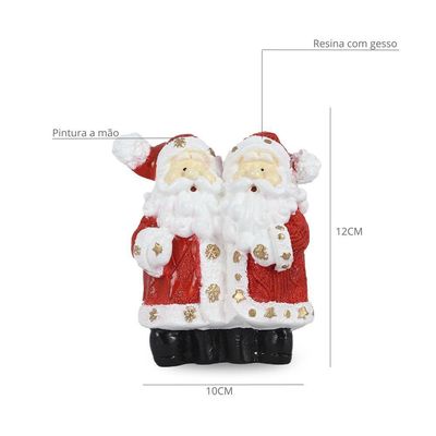 Figura Natalina Mini Dupla Papai Noel De Resina 12cm Bravadecor