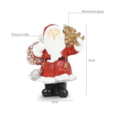 Figura Natalina Mini Papai Noel Com árvore De Resina 18cm Bravadecor