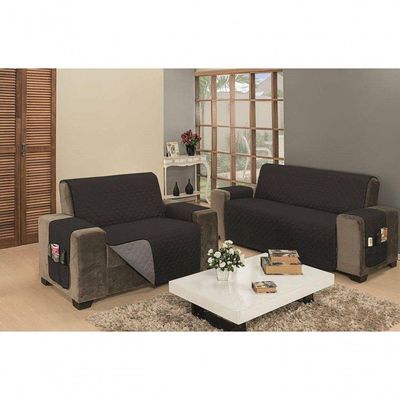 Protetor De Sofá Dupla Face Impermeável Mr 2 E 3 Lugares - Preto/cinza.