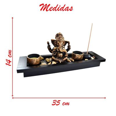 Terrário Bandeja Areia Altar Ganesha Jardim Zen Decorativo Porta Vela Incenso Madeira 14cm