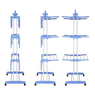 Varal De Chão Pra Roupa Inox 3 Três Andares Retrátil Cor Azul