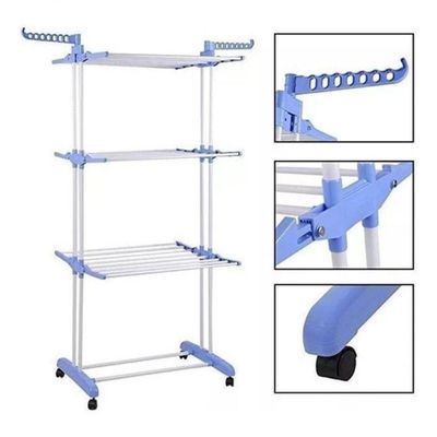 Varal De Chão Pra Roupa Inox 3 Três Andares Retrátil Cor Azul