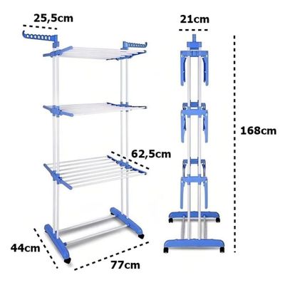 Varal De Chão Pra Roupa Inox 3 Três Andares Retrátil Cor Azul