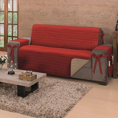 Protetor De Sofá Dupla Face Premium 3 Lugares King - Vermelho/cáqui