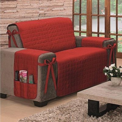 Protetor De Sofá Dupla Face Premium 2 Lugares - Vermelho/caqui