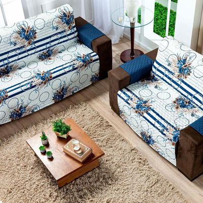 Protetor Sofa Estampado Isabela 2 E 3 Lugares - Floral Azul Marinho.