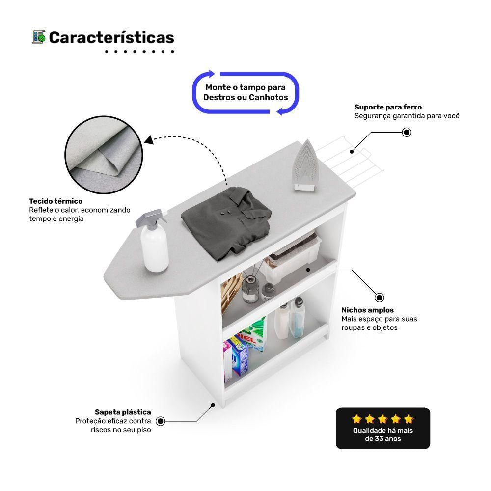 Tábua De Passar Roupa Luna Com Suporte Para Ferro Branco - Desk Design