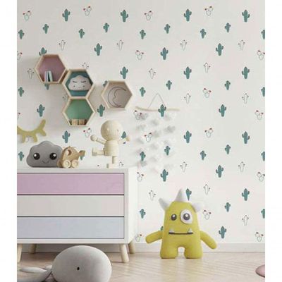 Papel De Parede Fofura Baby Cactos Fundo Branco Ff4011