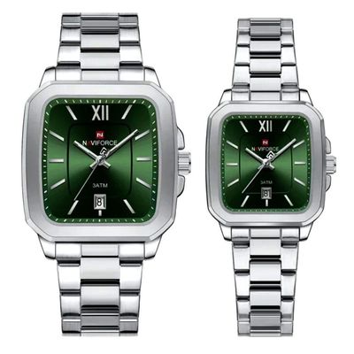 Conjunto De Relógio Casual Simples Quartzo Design Tonneau Impermeavel Casal Verde