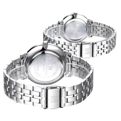 Relogio De Pulso Conjunto Casal Em Aço Inoxidável De Quartzo Design Casual Impermeavel 3atm Branco