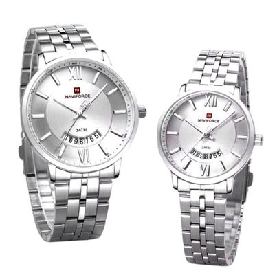 Relogio De Pulso Conjunto Casal Em Aço Inoxidável De Quartzo Design Casual Impermeavel 3atm Branco