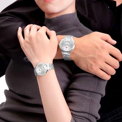 Relogio De Pulso Conjunto Casal Em Aço Inoxidável De Quartzo Design Casual Impermeavel 3atm Branco