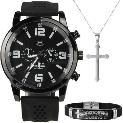 Relogio Masculino Preto Aço + Pulseira Qualidade Premium